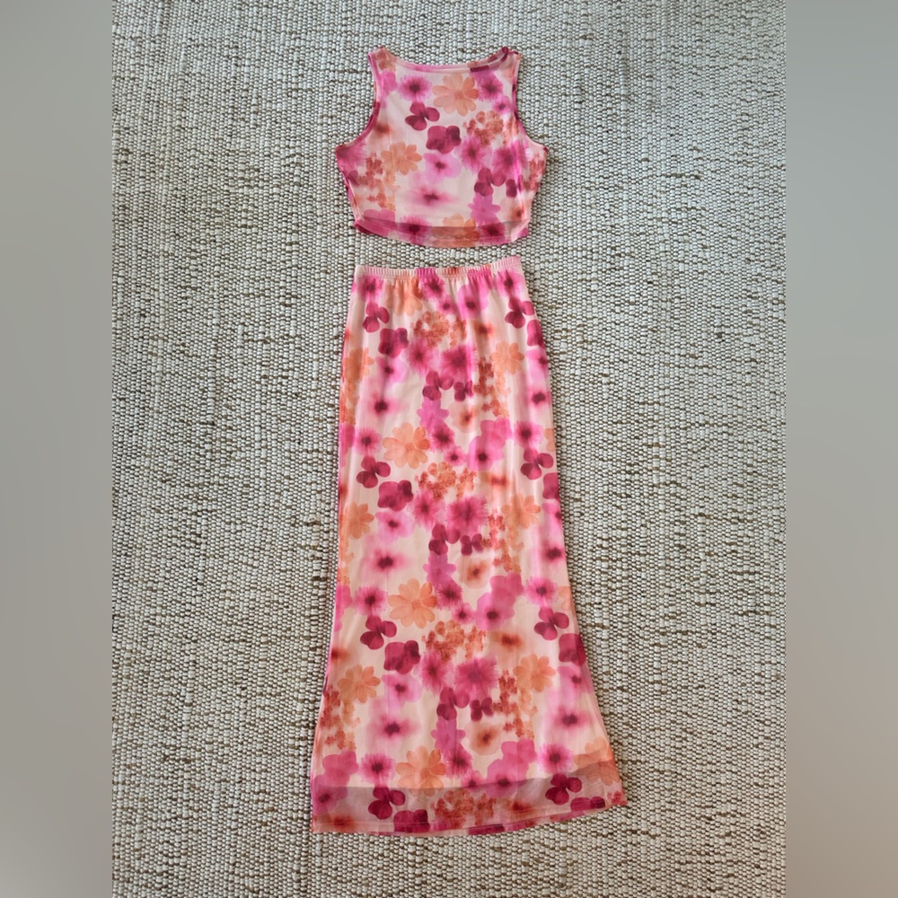 Floral Pink and Orange Two-Piece Set